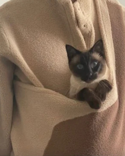 Fleece Pullover with Built-In Pet Pouch Carrier in Classic Tan