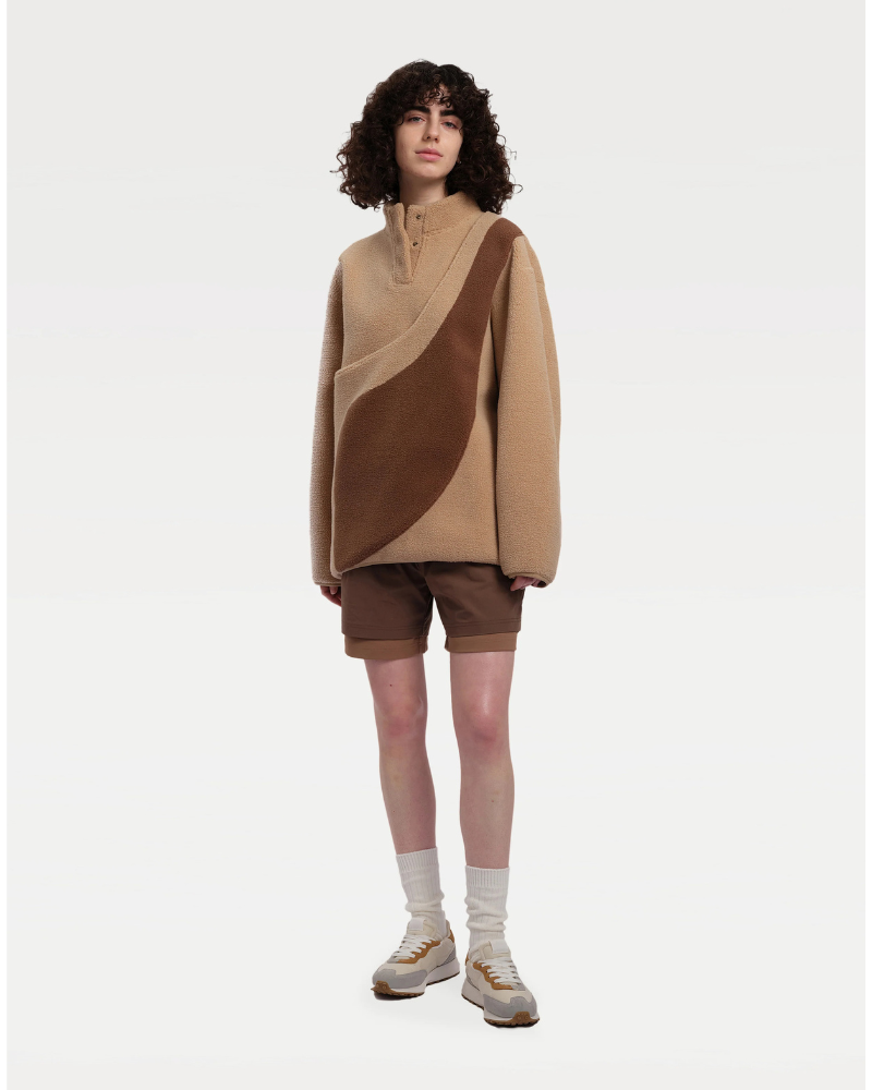 Fleece Pullover with Built-In Pet Pouch Carrier in Classic Tan