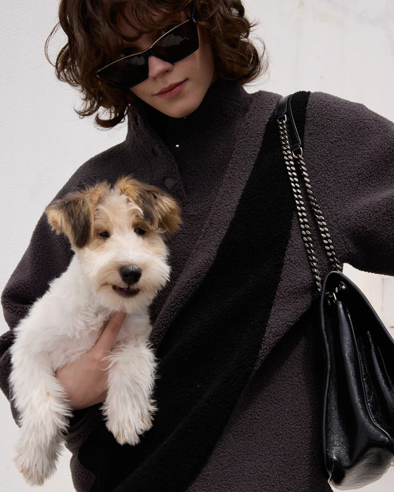 Fleece Pullover with Built-In Kangaroo Pouch Carrier in Black & Grey