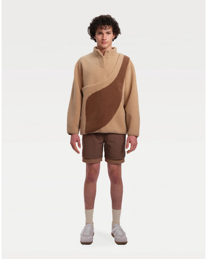 Fleece Pullover with Built-In Pet Pouch Carrier in Classic Tan