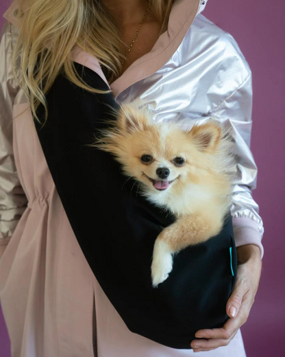 Vancouver Waterproof Crossbody Dog Sling in Black (for Dogs 4-14 lbs)