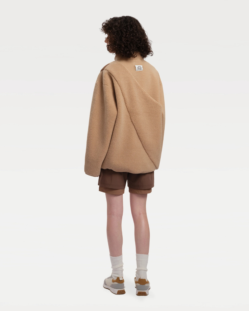 Fleece Pullover with Built-In Pet Pouch Carrier in Classic Tan