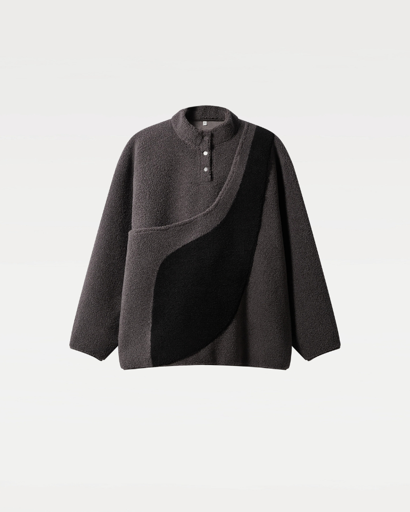 Fleece Pullover with Built-In Kangaroo Pouch Carrier in Black & Grey