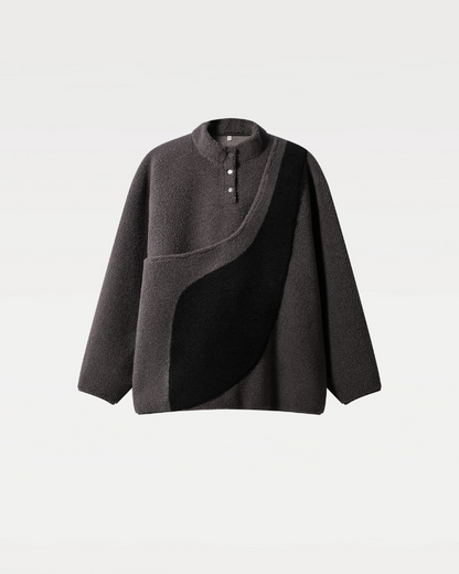 Fleece Pullover with Built-In Kangaroo Pouch Carrier in Black & Grey