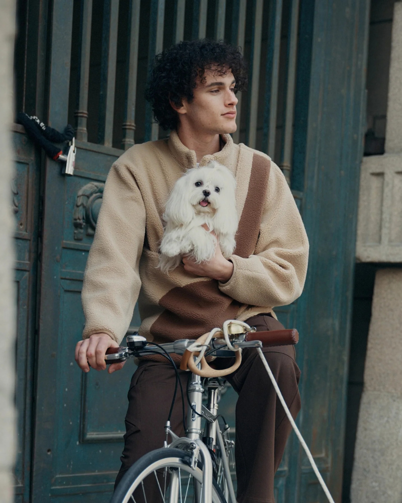 Fleece Pullover with Built-In Pet Pouch Carrier in Classic Tan