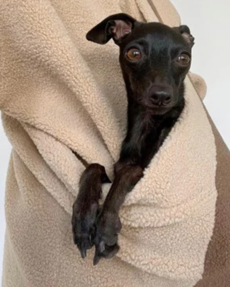 Fleece Pullover with Built-In Pet Pouch Carrier in Classic Tan