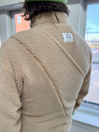 Fleece Pullover with Built-In Pet Pouch Carrier in Classic Tan