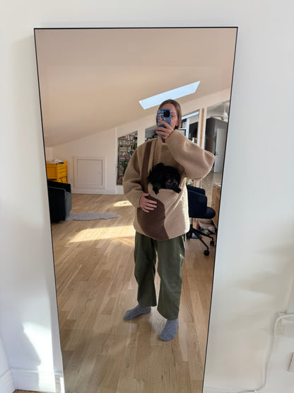 Fleece Pullover with Built-In Pet Pouch Carrier in Classic Tan